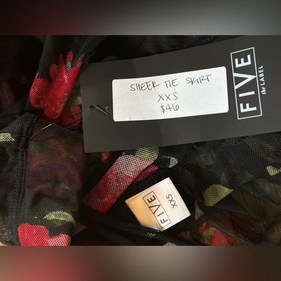 🌹Five the Label Dance Black Sheer Skirt with Red Roses & Cute Tie Details, NWT✨ - Picture 6 of 7